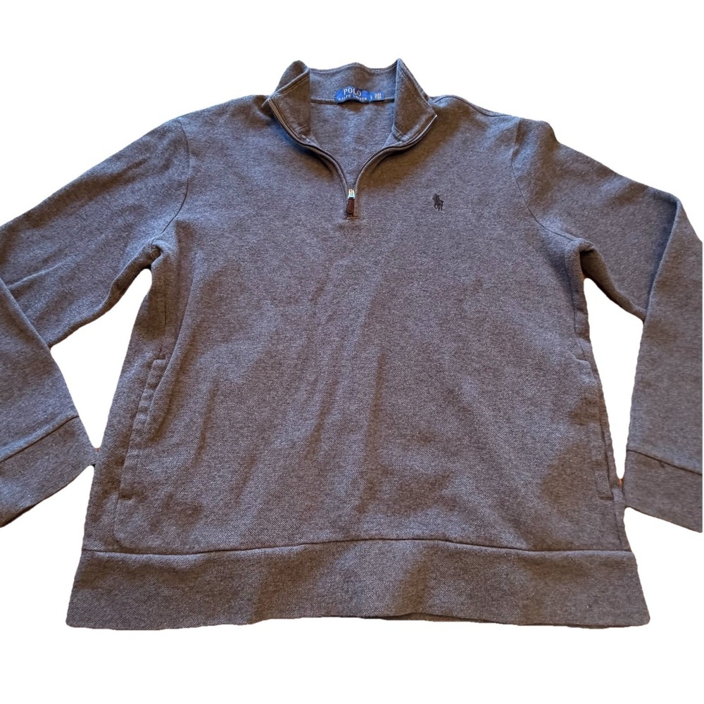 Polo Ralph Lauren Luxury Jersey Quarter-Zip Pullover Dark Gray Mens‎ Size Large